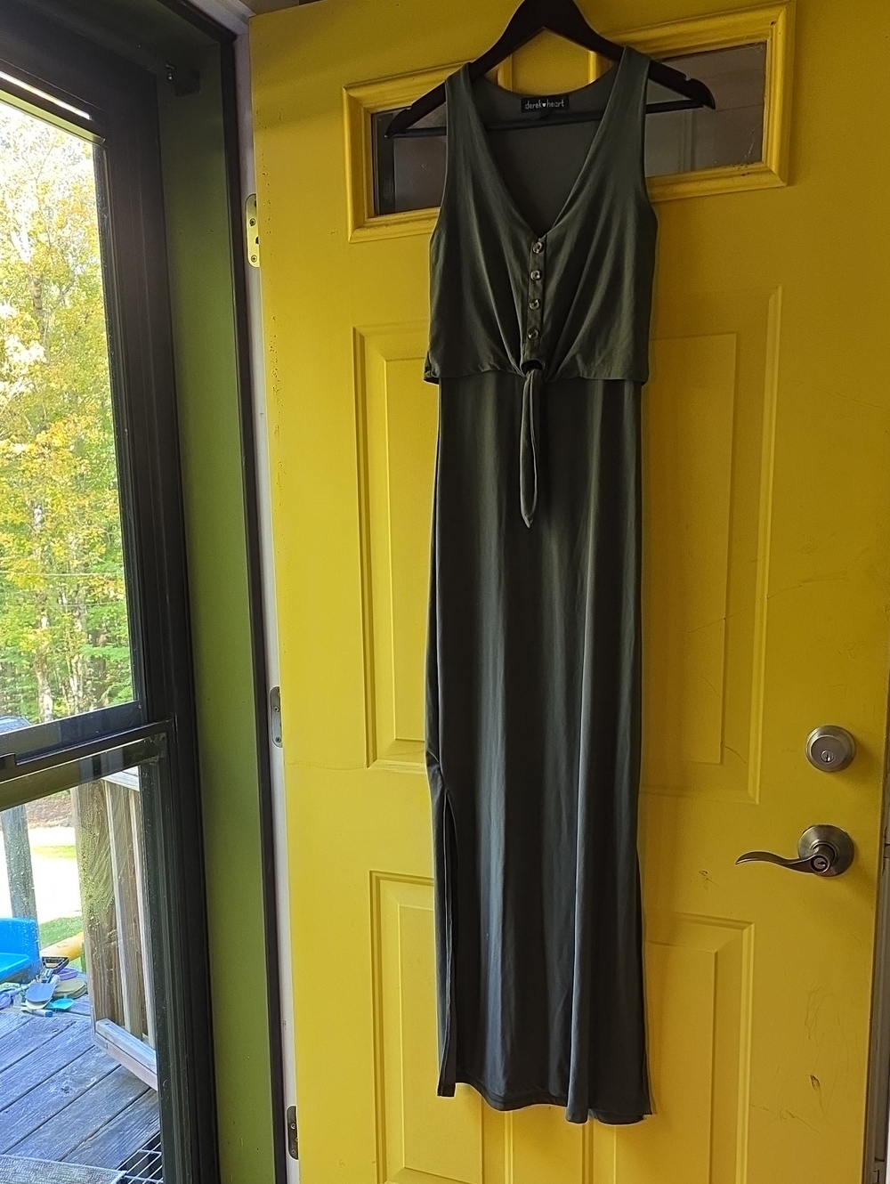 Derek Heart Olive Green Sleeveless Maxi Dress with Front Buttons